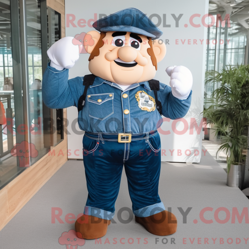 Mascot character of a Navy Strongman dressed with a Denim Shirt and Shoe clips Mascot character of a Navy Strongman dressed with a Denim Shirt and Shoe clips