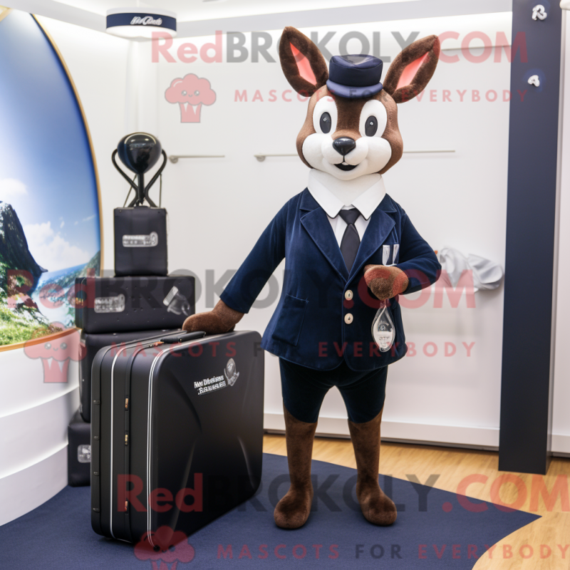 Mascot character of a Navy Roe Deer dressed with a Tuxedo and Briefcases Mascot character of a Navy Roe Deer dressed with a Tuxedo and Briefcases