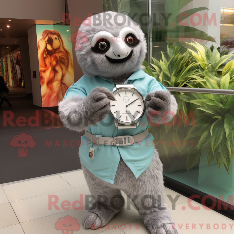 Mascot character of a Silver Sloth dressed with a Trousers and Bracelet watches Mascot character of a Silver Sloth dressed with a Trousers and Bracelet watches