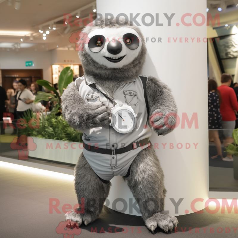 Mascot character of a Silver Sloth dressed with a Trousers and Bracelet watches Mascot character of a Silver Sloth dressed with a Trousers and Bracelet watches