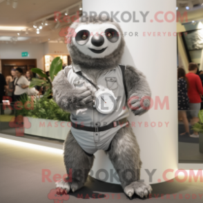 Mascot character of a Silver Sloth dressed with a Trousers and Bracelet watches