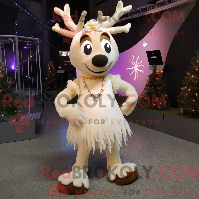 Mascot character of a Cream Reindeer dressed with a Mini Skirt and Anklets Mascot character of a Cream Reindeer dressed with a Mini Skirt and Anklets