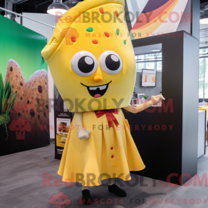 Mascot character of a Yellow Tacos dressed with a Mini Skirt and Ties