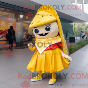 Mascot character of a Yellow Tacos dressed with a Mini Skirt and Ties