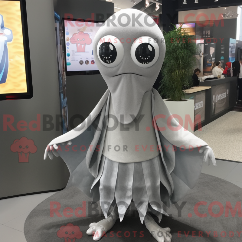 Mascot character of a Gray Squid dressed with a A-Line Dress and Scarf clips Mascot character of a Gray Squid dressed with a A-Line Dress and Scarf clips