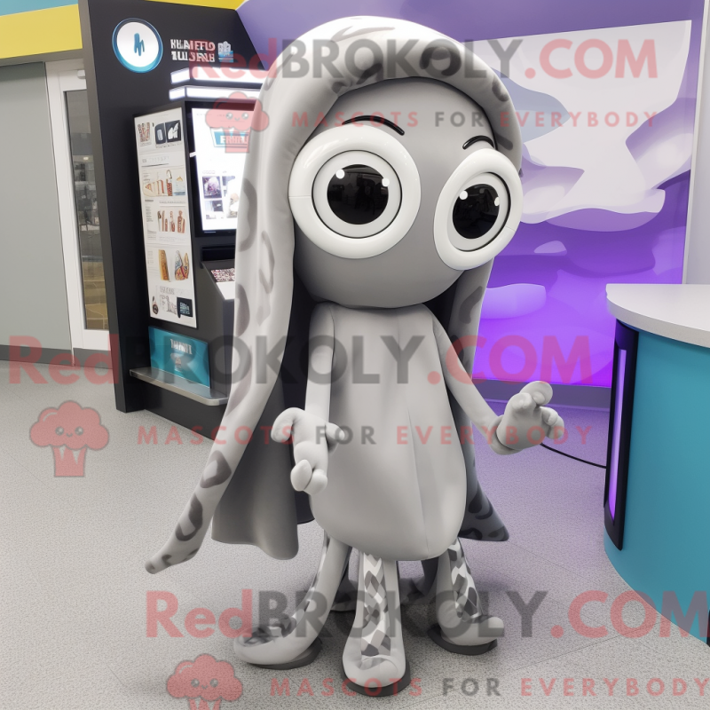 Mascot character of a Gray Squid dressed with a A-Line Dress and Scarf clips Mascot character of a Gray Squid dressed with a A-Line Dress and Scarf clips