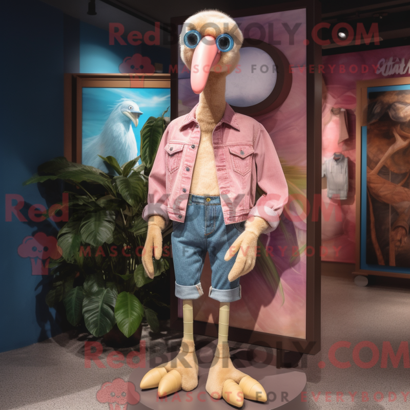 Mascot character of a Beige Flamingo dressed with a Denim Shorts and Ties Mascot character of a Beige Flamingo dressed with a Denim Shorts and Ties