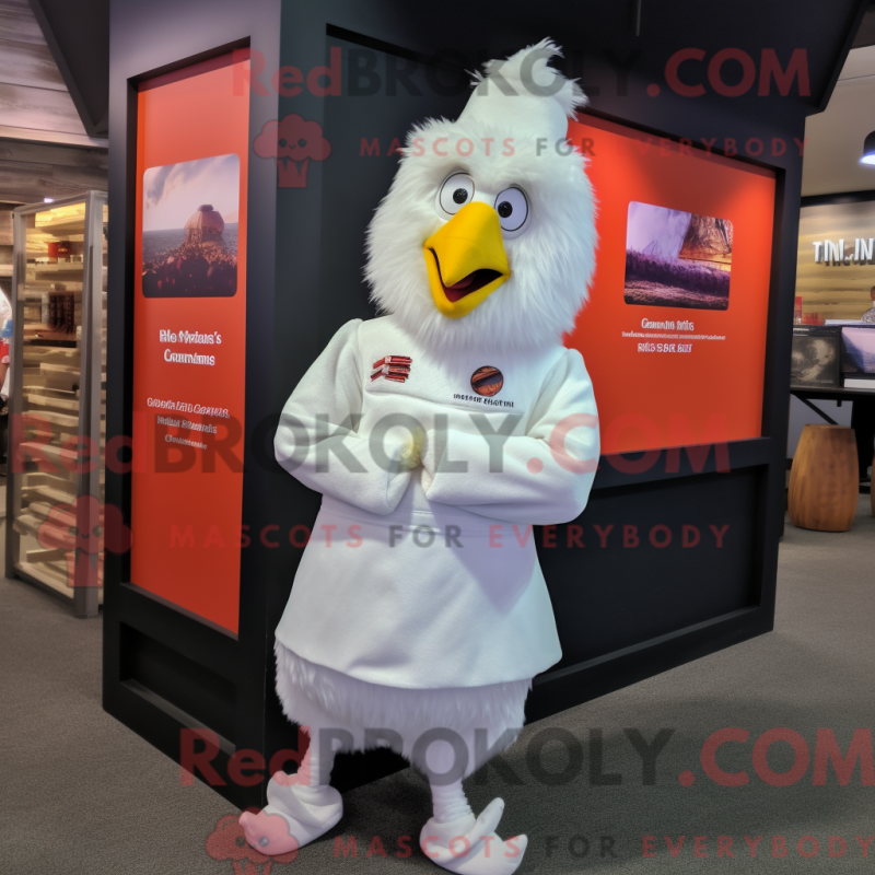 Mascot character of a White Chicken Parmesan dressed with a Chinos and Cummerbunds Mascot character of a White Chicken Parmesan dressed with a Chinos and Cummerbunds