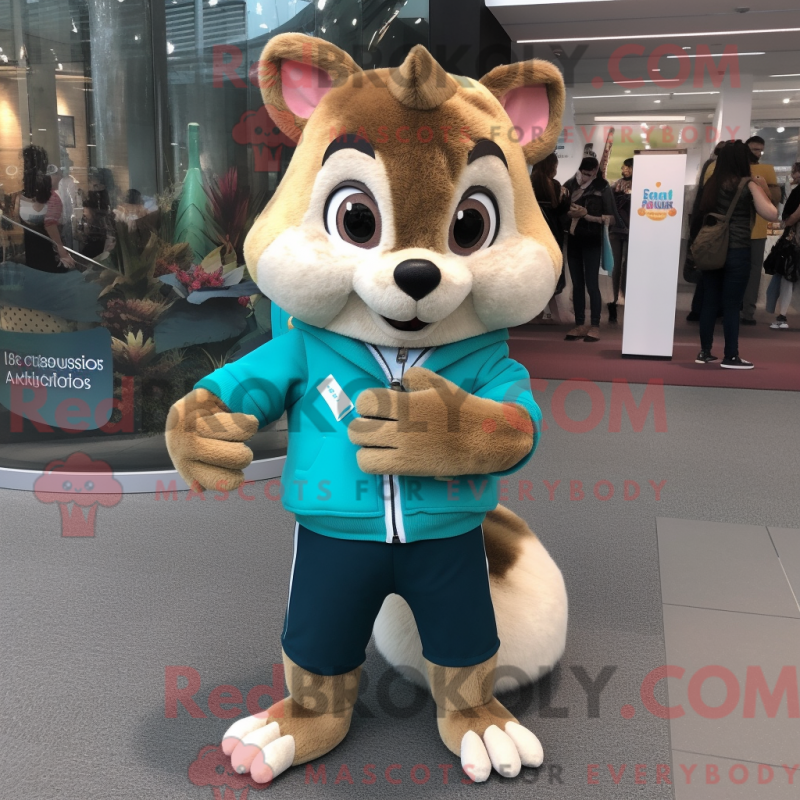 Mascot character of a Turquoise Chipmunk dressed with a Cardigan and Shoe clips Mascot character of a Turquoise Chipmunk dressed with a Cardigan and Shoe clips