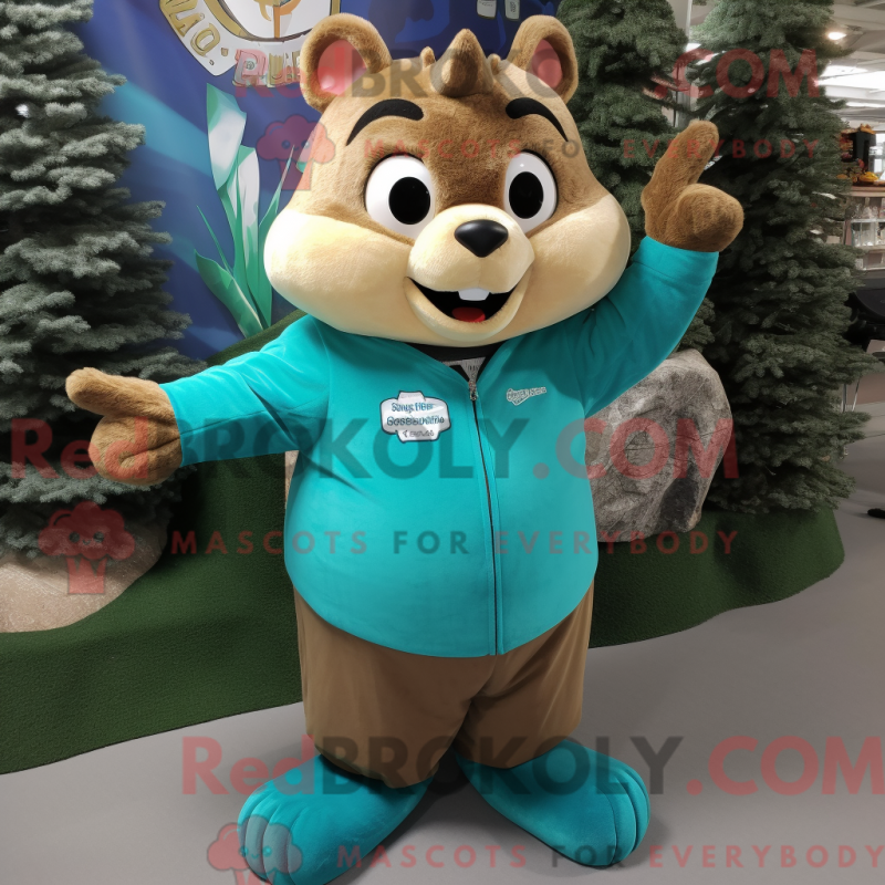 Mascot character of a Turquoise Chipmunk dressed with a Cardigan and Shoe clips Mascot character of a Turquoise Chipmunk dressed with a Cardigan and Shoe clips