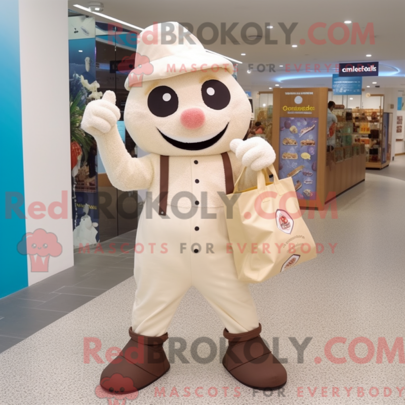 Mascot character of a Cream Ice Cream dressed with a Chinos and Tote bags Mascot character of a Cream Ice Cream dressed with a Chinos and Tote bags