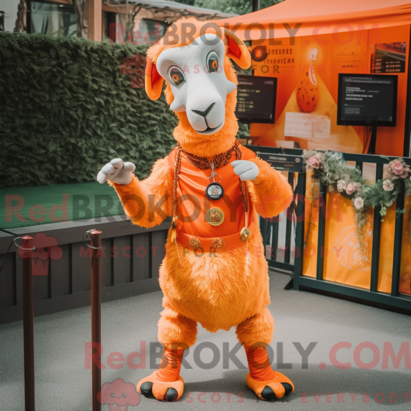 Mascot character of a Orange Goat dressed with a Cover-up and Bracelets Mascot character of a Orange Goat dressed with a Cover-up and Bracelets