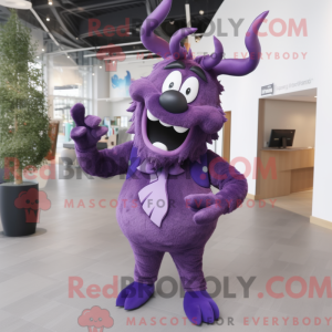Mascot character of a Purple Reindeer dressed with a Suit Pants and Bracelets