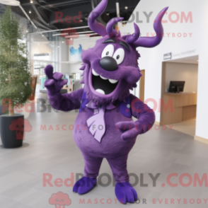 Mascot character of a Purple Reindeer dressed with a Suit Pants and Bracelets