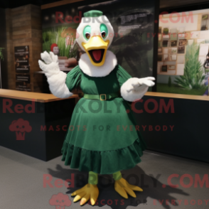 Mascot character of a Forest Green Geese dressed with a Skirt and Headbands
