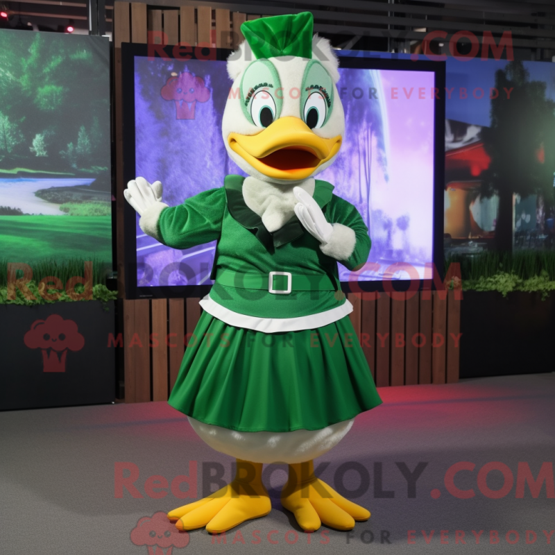 Mascot character of a Forest Green Geese dressed with a Skirt and Headbands Mascot character of a Forest Green Geese dressed with a Skirt and Headbands
