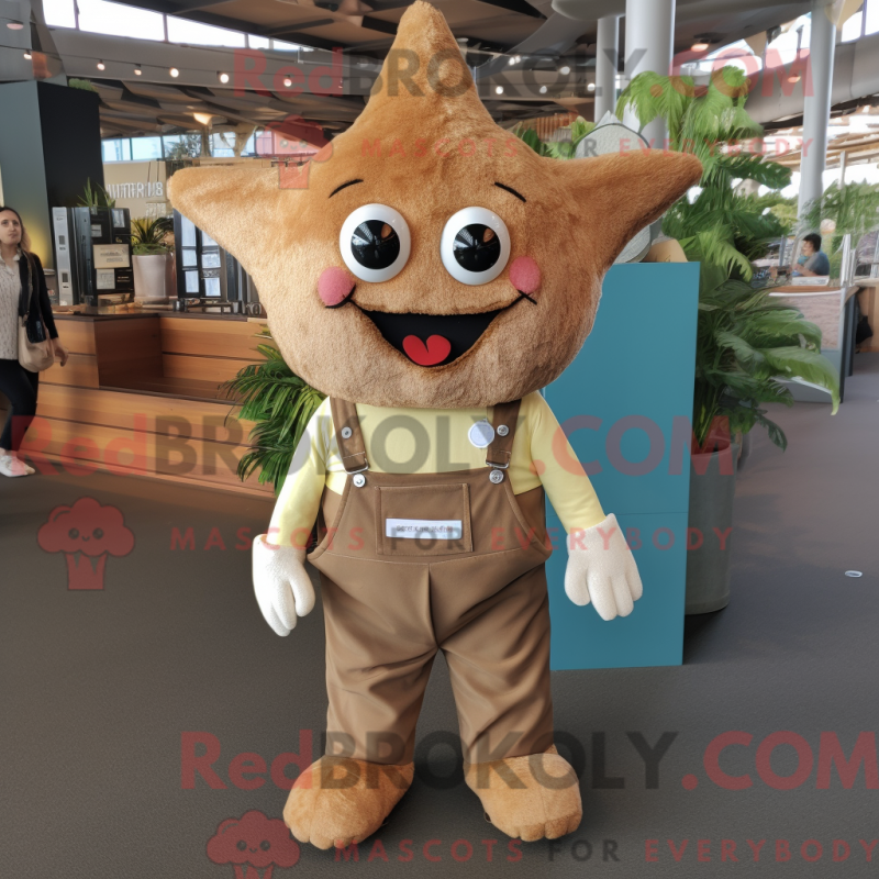 Mascot character of a Brown Starfish dressed with a Overalls and Suspenders Mascot character of a Brown Starfish dressed with a Overalls and Suspenders