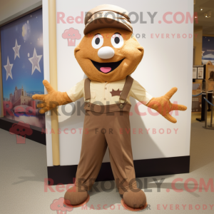 Mascot character of a Brown Starfish dressed with a Overalls and Suspenders