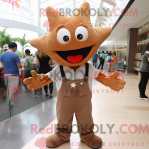 Mascot character of a Brown Starfish dressed with a Overalls and Suspenders