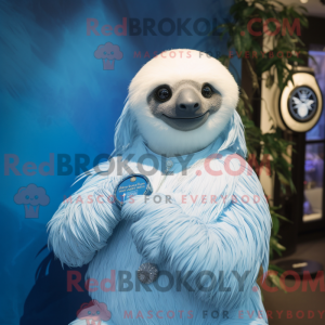 Mascot character of a Blue Sloth dressed with a Wedding Dress and Bracelet watches