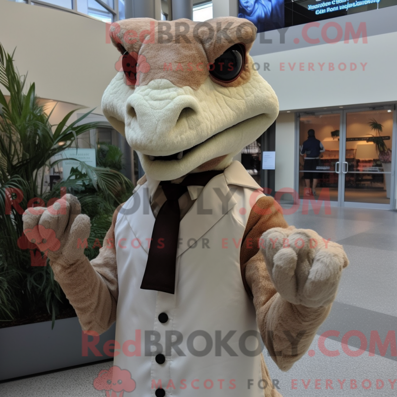 Mascot character of a Beige Deinonychus dressed with a Dress Shirt and Mittens Mascot character of a Beige Deinonychus dressed with a Dress Shirt and Mittens