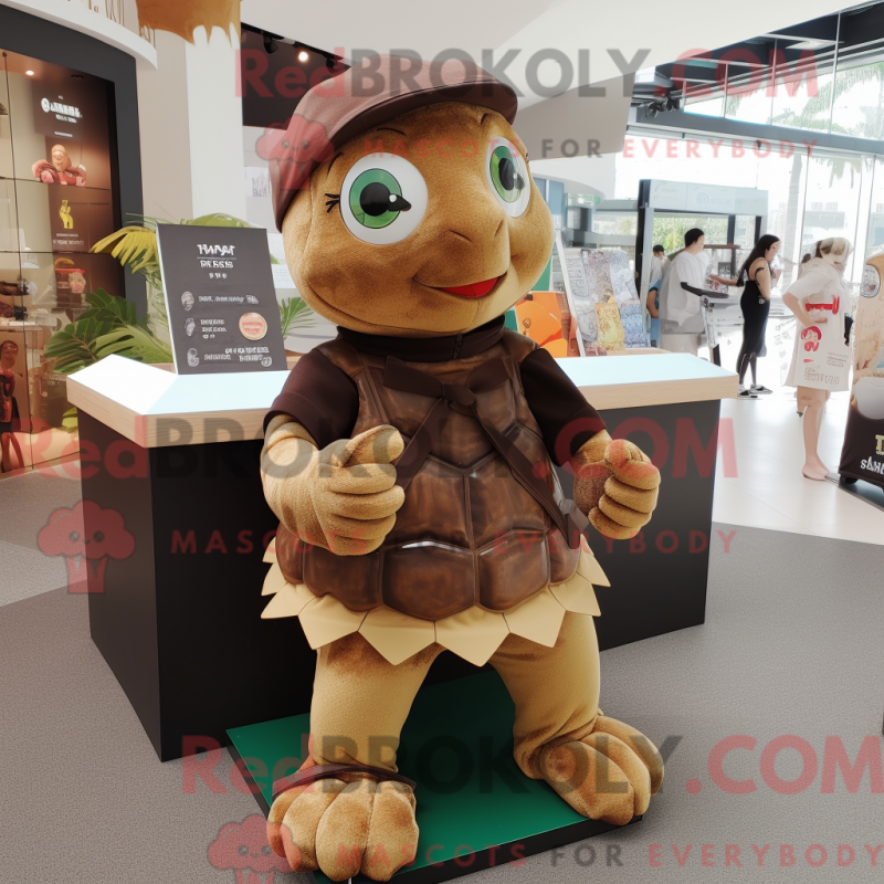 Mascot character of a Brown Turtle dressed with a Culottes and Keychains Mascot character of a Brown Turtle dressed with a Culottes and Keychains