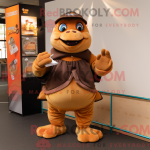 Mascot character of a Brown Turtle dressed with a Culottes and Keychains