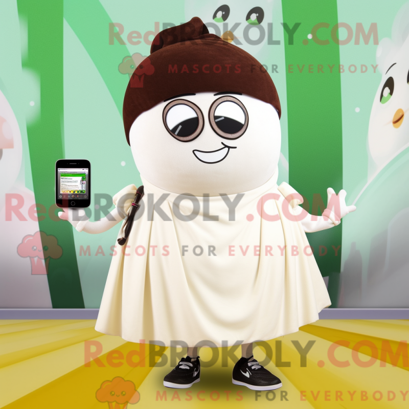 Mascot character of a Cream Onion dressed with a Culottes and Digital watches Mascot character of a Cream Onion dressed with a Culottes and Digital watches