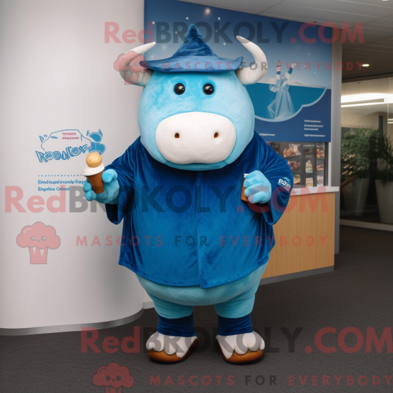 Mascot character of a Blue Beef Wellington dressed with a Long Sleeve Tee and Brooches