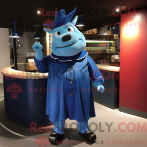 Mascot character of a Blue Beef Wellington dressed with a Long Sleeve Tee and Brooches
