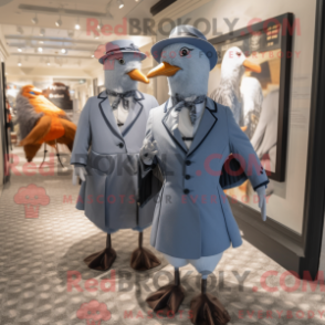 Mascot character of a Silver Passenger Pigeon dressed with a Suit and Berets