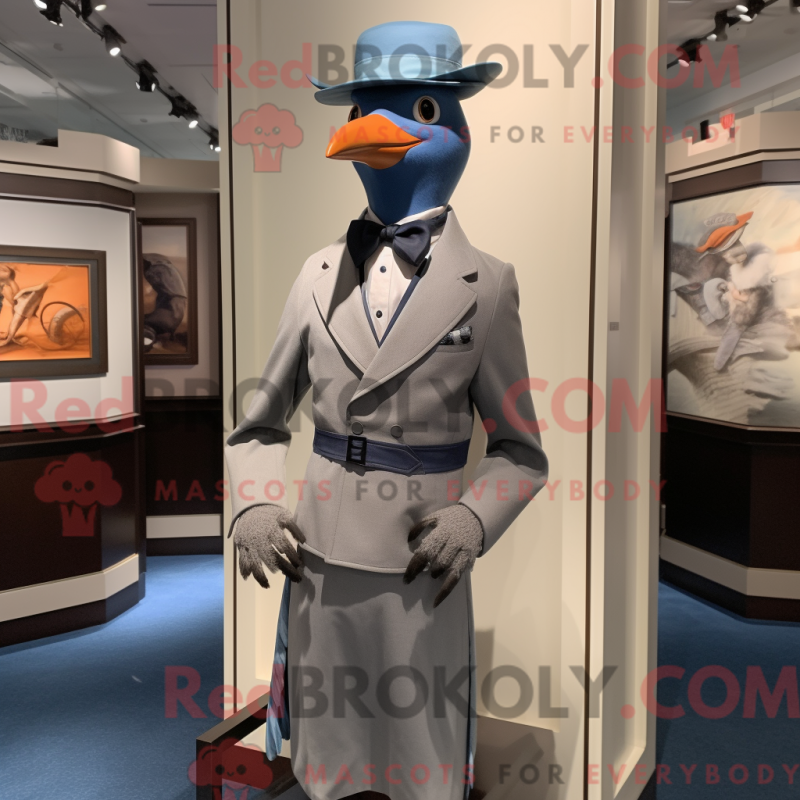 Mascot character of a Silver Passenger Pigeon dressed with a Suit and Berets Mascot character of a Silver Passenger Pigeon dressed with a Suit and Berets