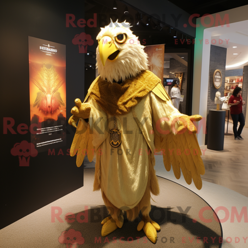 Mascot character of a Gold Harpy dressed with a Polo Shirt and Shawls Mascot character of a Gold Harpy dressed with a Polo Shirt and Shawls
