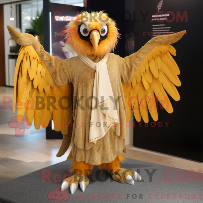 Mascot character of a Gold Harpy dressed with a Polo Shirt and Shawls Mascot character of a Gold Harpy dressed with a Polo Shirt and Shawls