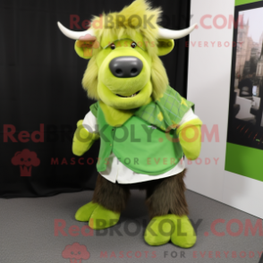 Mascot character of a Lime Green Buffalo dressed with a Mini Dress and Pocket squares