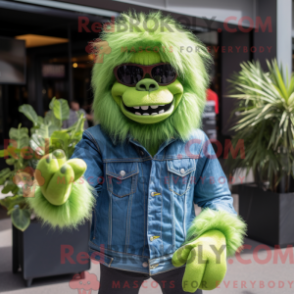 Mascot character of a Lime Green Gorilla dressed with a Flare Jeans and Sunglasses