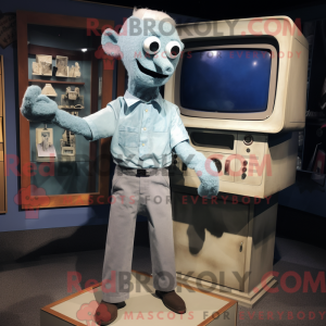 Mascot character of a Silver Television dressed with a Chambray Shirt and Cummerbunds