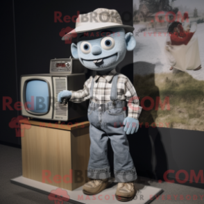 Mascot character of a Silver Television dressed with a Chambray Shirt and Cummerbunds