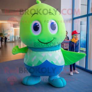 Lime Green Blue Whale mascot costume character dressed with a Leggings and Caps