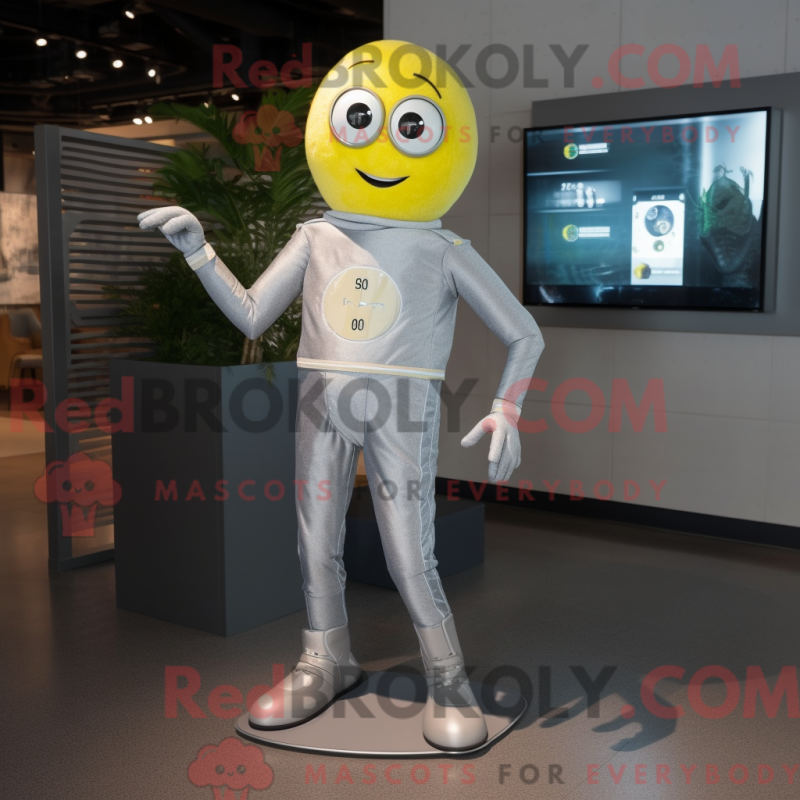 Mascot character of a Silver Lemon dressed with a Bootcut Jeans and Digital watches Mascot character of a Silver Lemon dressed with a Bootcut Jeans and Digital watches