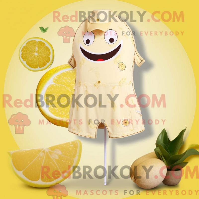 Mascot character of a Beige Lemon dressed with a Swimwear and Earrings Mascot character of a Beige Lemon dressed with a Swimwear and Earrings