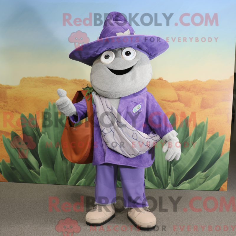 Mascot character of a Lavender Fajitas dressed with a Capri Pants and Messenger bags Mascot character of a Lavender Fajitas dressed with a Capri Pants and Messenger bags