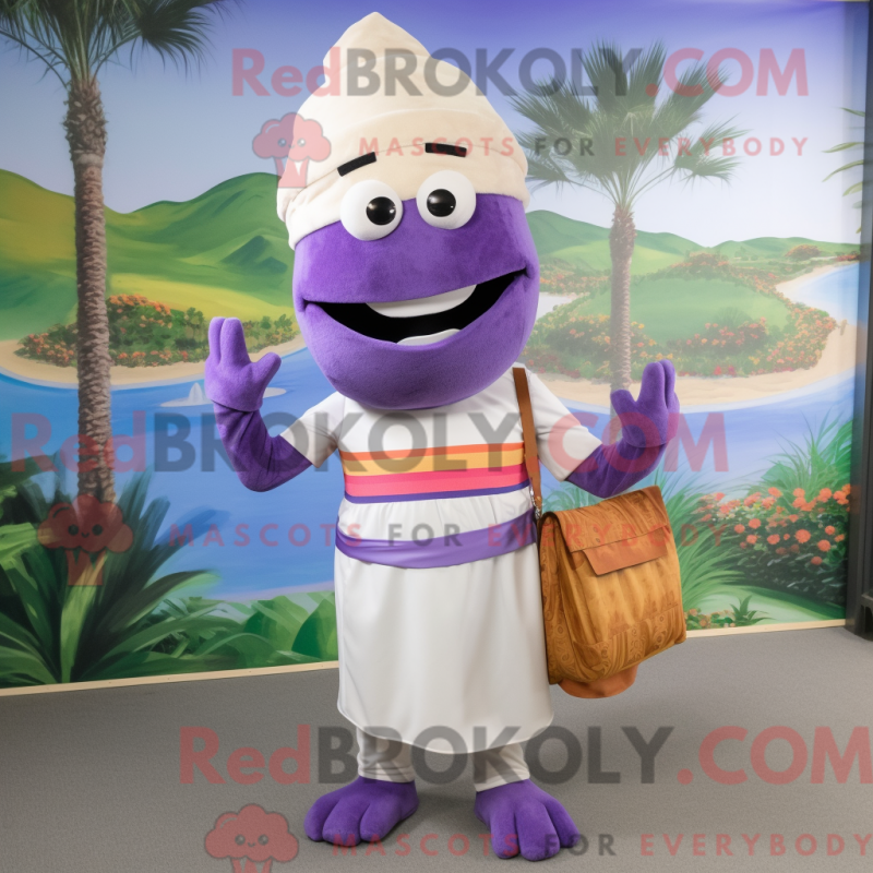 Mascot character of a Lavender Fajitas dressed with a Capri Pants and Messenger bags Mascot character of a Lavender Fajitas dressed with a Capri Pants and Messenger bags