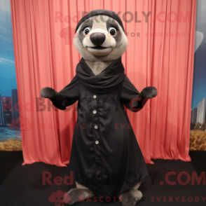Mascot character of a Black Meerkat dressed with a Pleated Skirt and Beanies