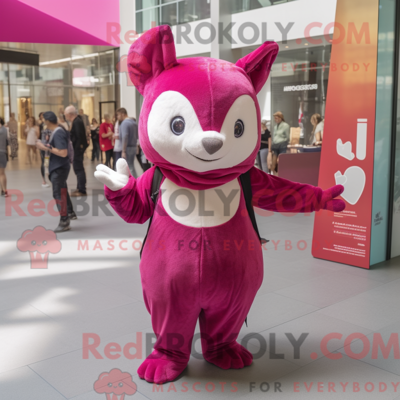 Mascot character of a Magenta Ermine dressed with a Playsuit and Caps Mascot character of a Magenta Ermine dressed with a Playsuit and Caps