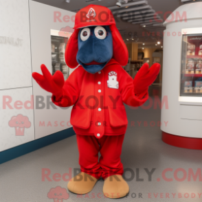 Mascot character of a Lobster dressed with a Parka and Caps