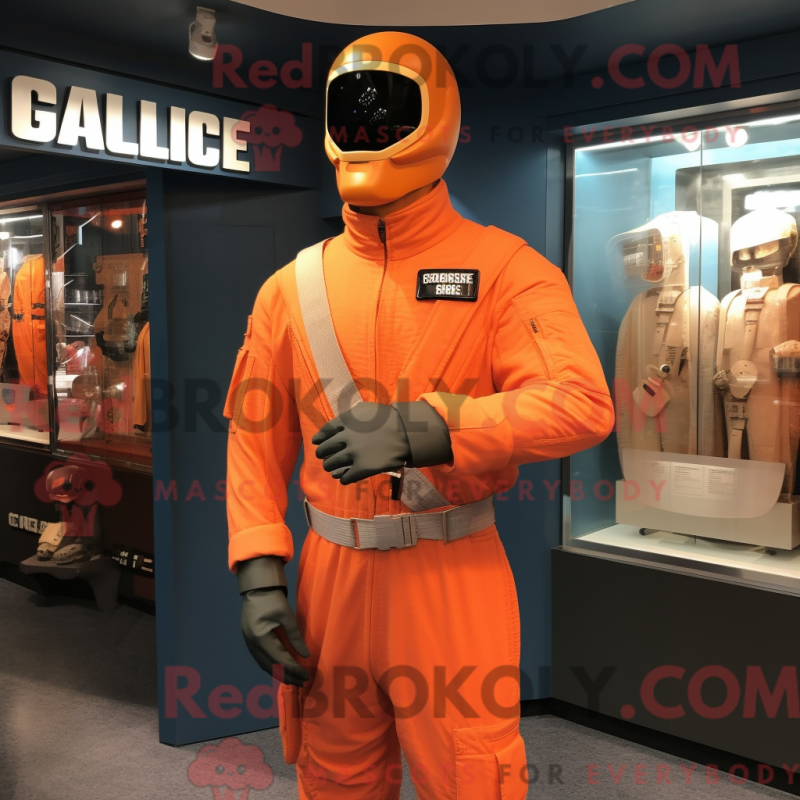Mascot character of a Peach Gi Joe dressed with a Jumpsuit and Cufflinks Mascot character of a Peach Gi Joe dressed with a Jumpsuit and Cufflinks