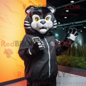 Mascot character of a Black Tiger dressed with a Raincoat and Smartwatches