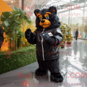 Mascot character of a Black Tiger dressed with a Raincoat and Smartwatches