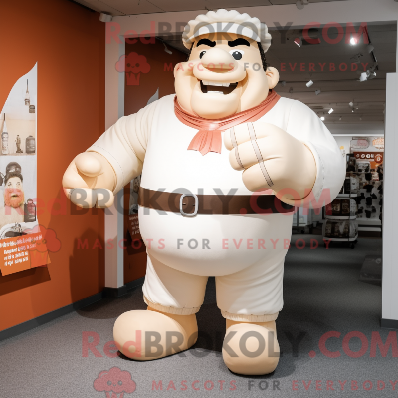 Mascot character of a Cream Strongman dressed with a Culottes and Mittens Mascot character of a Cream Strongman dressed with a Culottes and Mittens
